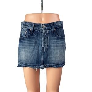 Chip & Pepper Women's Blue Medium Wash Raw Hem Frayed Mini Denim Jean Skirt 26